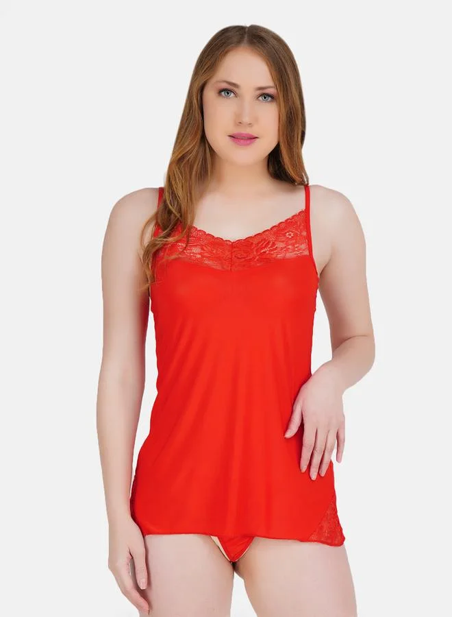 Take Two Women Red Self Design Lace Lingerie Set By Hill Islands